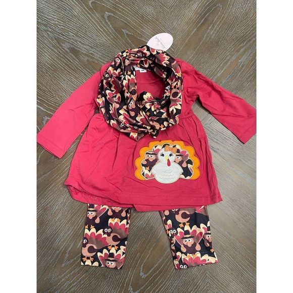 Boutique Ruby Red Turkey Thanksgiving 3 Piece Outfit - XXXS(3/6mos) - Picture 2 of 8